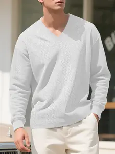 A men's solid color casual knitted V-neck long-sleeved sweater, loose version of casual and comfortable fabric, suitable for daily wear in and winter men's tops, men's long-sleeved knitted sweater, Knitwear Classic