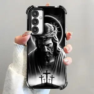 Suitable for [Galaxy S23 Fe] Jesus transparent protective four-corner air cushion anti-fall mobile phone case transparent mobile phone case four-corner protective case 995