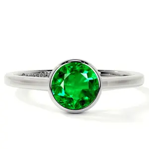 Bezel Set Round Emerald Solitaire Ring (0.50cts.)- REM002-5X5-AAAA