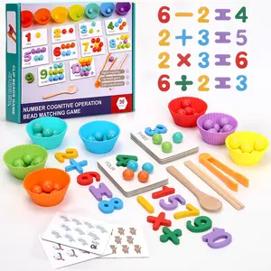 Montessori Arithmetic Math Toy Set with Beads, Chopsticks and Spoons, Silicone Number Learning Beads, Number Clip & Bead Matching Game, Early Education Counting Math Learning Toy for Toddlers Preschool Kids