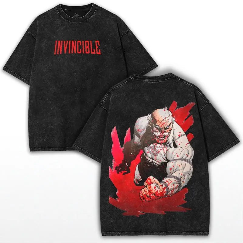 Invincible Omni-Man Oversized Tee – Vintage Washed Black Heavy Cotton Shirt with Bloody Comic Backprint |   Only for True Fans Menswear Streetwear