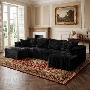 【3 Packages shipping】Vacuum compression corduroy sofa can be disassembled and washed small household living room roll package pure sponge fabric lazy sofa L Shape Couch Curved Sectional Sofa