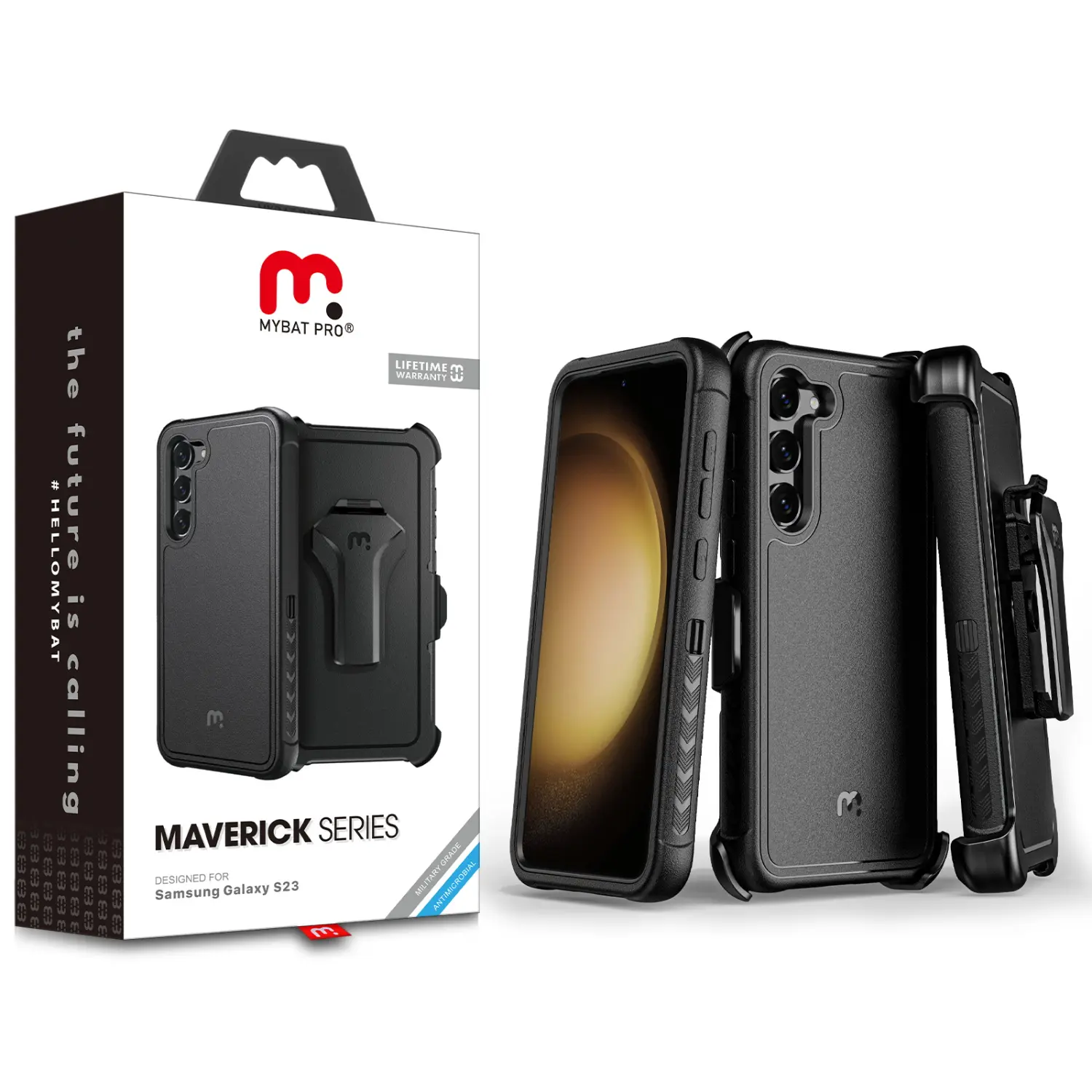 MYBAT Pro Maverick Series Polycarbonate Shockproof Antibacterial Smartphone Case - Protective Cover with Belt Clip Holster, Protection for Samsung Galaxy S23/S24 Mobile Phone Accessory