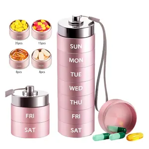 Metal Travel Pill Organizer - BPA-Free 7-Day Waterproof Weekly Aluminum Pill Case, Large Capacity Healthcare Container for Vitamins & Supplements (Portable Daily Medication Organizer)