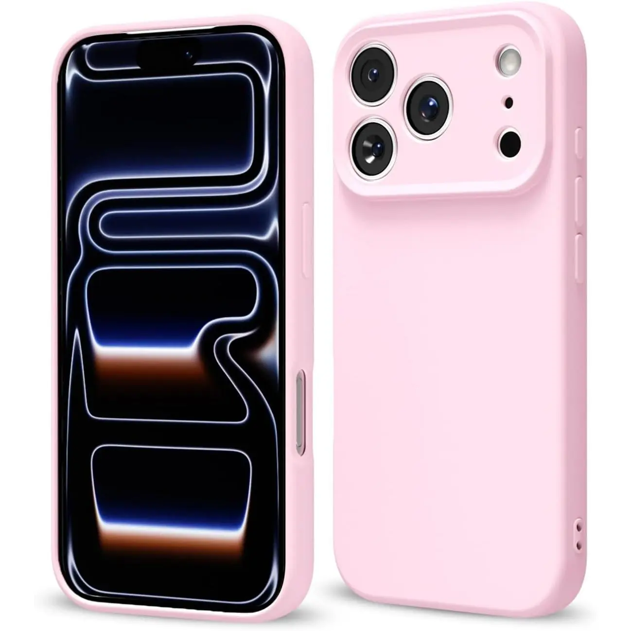 Phone case for iPhone 17 16 15 14 13 Pro Max plus Phone Case Liquid Silicone, Thin Ultra Slim Minimalist Phone Cover, Girly Cute Plain Bright Solid Color Matte Soft Rubber Jelly Gel Plastic TPU Bumper, Light Pink