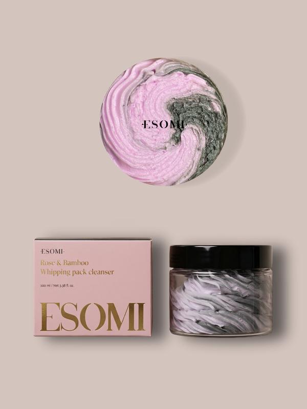 ESOMI Rose and Bamboo Whipping Pack Cleanser-3-in-1 Facial Pack & Makeup Remover & Deep Cleanser, pH-Balanced Formula for Gentle Cleansing, with a rose and charcoal, Korean Beauty - 100ml / 3.38FL.OZ.