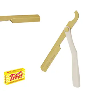 Barbershop Straight Edge Razor White and Gold Shape Up Grooming Folding Blade White and Gold
