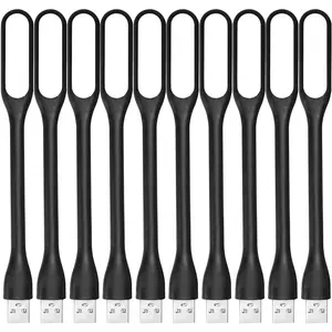 USB LED Light Lamp for Power Bank (10 PCS) Portable Eye Care Mini Night Light with Flexible Arm, USB Gooseneck Reading Lamps Book Light,Compatible for Desktop, Notebook Laptop (10-Black)
