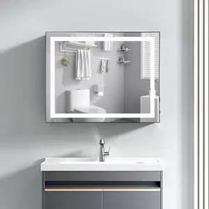 LED Bathroom Mirror 20x16 Inch Gradient Front & Backlit 3 Color Dimmable CRI>90 Double Lights 5V TypeC USB Enhanced Anti-Fog Hanging Plates Vanity Mirror with Lights