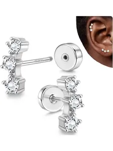 Flat Back Earrings for Women Silver Color Post Stud Earrings, Dainty 18k Gold Plated Earring for Multiple Piercing, Casual Cartilage Tragus Helix Jewelry, Classic Style Earrings