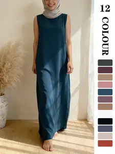 Muslim Sleepwear inner dress, Comfortable Nida Fabric Sleeveless Long Dress, Tunic Dress, Modest Style Dress, 12 Colors + 5 Sizes, Soft and Flowy, Perfect for Friday & Outdoors
