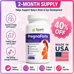 Spark Nutrition Pregnaforte Best Prenatal Vitamins - 1 a Day Multivitamin 2 Month Supply with Folic Acid Omega-3 DHA EPA Iron Choline Non-GMO Gluten-Free Organic Multimineral Supplement Supports Fetal Development Pregnancy Health TTC Postpartum