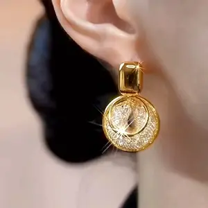 LisiZen Crystal Hoop Earrings S925 Needle Retro Inspired Round Design, Gold Wire Inlay Sparkling Rhinestone Fashion Jewelry Statement Earrings DZEH2633
