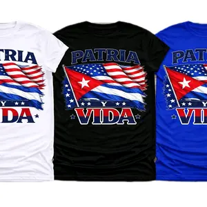 Patria y Vida Cuban Pride Tee - American Flag Design, Short Sleeve, Crew Neck, Available in White, Black, and Blue