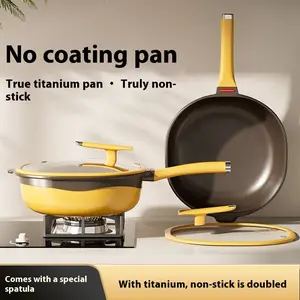 Titanium Deep Frying Pan Square Two-tone Non-stick Oil-free Stir-fry Pan Household Flat-bottomed Frying Pan Titanium Rock Cast Gift Pan Non Stick Cookingware