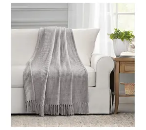 Waffle Cotton Knit Throw White Single 50X60 by Lush Decor
