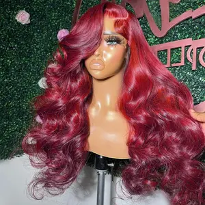 Bling Hair 99J Burgundy 13x6 Lace Front Wig Body Wave Colored Human Hair Wigs 180% 13x4 99J Color Transparent Lace Frontal Wig For Women