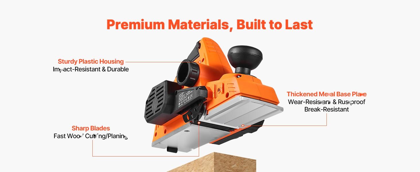Electric Hand Planer 3-1/4-Inch Cut Width, 7 Amp 14500 RPM Corded Power Handheld Planer for Woodworking, Adjustable Cutting Depth, 2 Replacement Blades, Chamfering and Smooth Finish for DIY Carpentry Projects