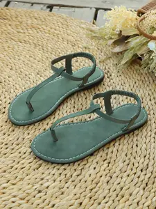 Classic T-Strap Flat Sandals, Comfortable Soft Sole, Perfect for Daily Commute and Beach Outing, Fits Well Without Squeezing Feet
