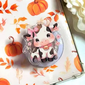Aesthetic Cute Cow With Bow Magnetic Phone Grip Floral Farmhouse Ribbon Magsafe Kickstand, Trendy Cottagecore Animal Gift For Her