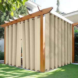Waterproof Outdoor Patio Curtains 2 Panels, Zipper Top & Bottom Grommet, Thermal Privacy Blackout Drapes for Gazebo Porch Pergola Backyard, 54"W x 95"L, Cream