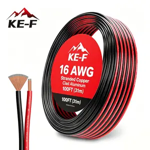 KE-F 100FT 16 Gauge 2 Conductor Red Black PVC Electrical Wire Cable Flexible Copper Clad Aluminum Extension Cord Low Voltage 12V/24V DC Automotive Wire for Speaker Wire LED Wire