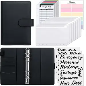 Budget Binder with Zipper Envelope, 1 Set A6 Monthly Budget Planner with Cash Envelope & Budget Sheets & Stickers, Stationery Supplies for Home School Office Savings Challenge Planner