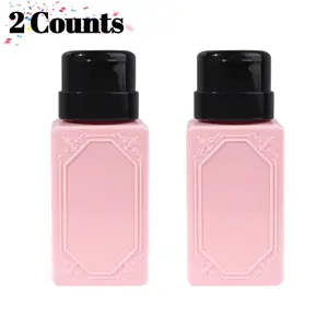 Portable Plastic Liquid Cleaner Bottle, Nail Polish Remover Pump Dispenser, Makeup Water Press Bottle, Manicure Solution, 2 Pack, 230ML