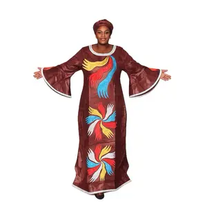 African Print Maxi Dress with Flared Sleeves and Colorful Abstract Design for Women