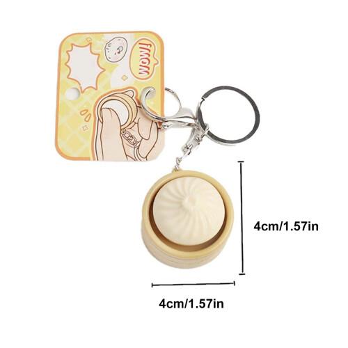 Cute Steamed Bun Squishy Keychain – Mini Baozi Stress Relief Fidget Toy, Press Button Decompression Toy Bag Pendant Keychain for Kids Adults, Funny Gift for Birthday Easter Party