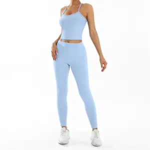Women's Crisscross Back Tank & High-Waist Butt-Lift Leggings Set , Quick-Dry, Moisture-Wicking , Yoga, Gym & Fitness Workouts , Stylish Activewear for Women, Skinny Sportswear Compression Activewear Gymwear Fitness Clothes Various colors New Styles