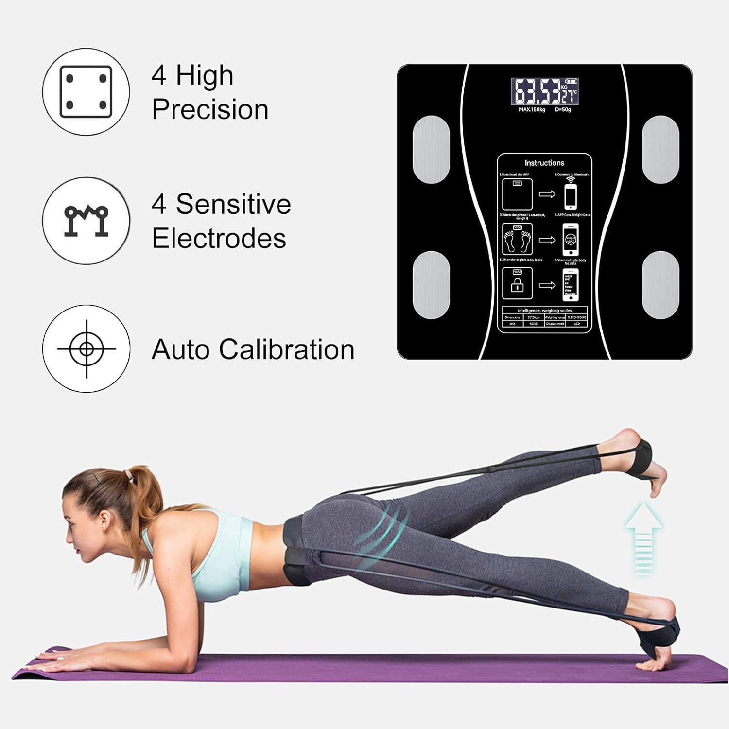 Smart Bathroom Scale for Body Weight, Digital Weighing Scale with BMI, Body Fat, Muscle Mass, Bluetooth Machine for People, Work with App, Compact Size, 400lb