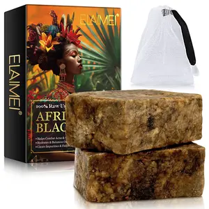 Elaimei African Natural Black Soap 100g Box of 2, Deep Cleaning Soap for Skin Care, Safe and Gentle Formula, Phthalate Free, Environmental Feature