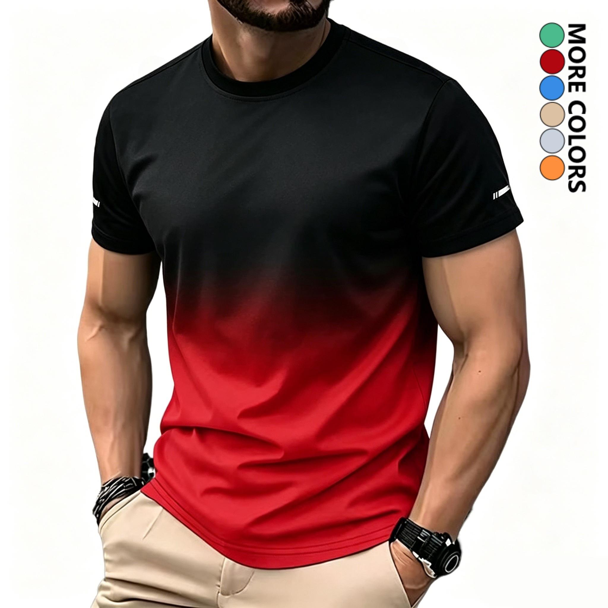 4-pack men&rsquo;s sports casual T-shirts with gradient print, stylish crew neck, quick-drying and breathable; ideal for outdoor leisure and gym workouts. Men&rsquo;s short-sleeve shirts with a light color-gradient crew neck, breathable quick-dry running and fitness