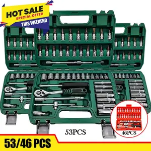 53/46-Piece Ratchet Socket Wrench Set: Automotive Repair Tool Kit with Multifunctional Socket Wrench for Car, Truck, and Motorcycle-Black、Green
