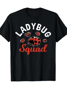 Men's & Women's Ladybug Squad Graphic T-Shirt - Black with Red & White Ladybug Print Pure Breathable Short Sleeve Casual Tee Retro Round Neck Unisex Top for s Birthday & Casual Attire