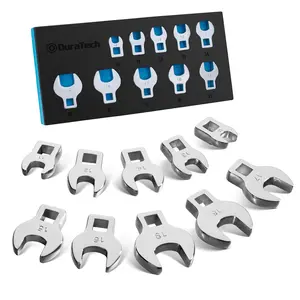 #Summervibes DURATECH 10-Piece 3/8" Drive Crowfoot Wrench Set, Open End Wrench Set, Metric, 10-19mm, CR-V Steel, with EVA Foam Tool Organizer
