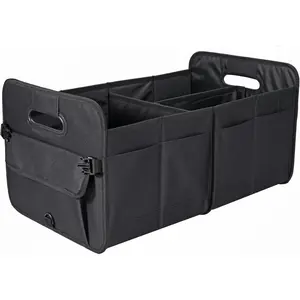 Car trunk storage box, foldable multi-compartment car storage box, adjustable straps, SUV car storage box (black)