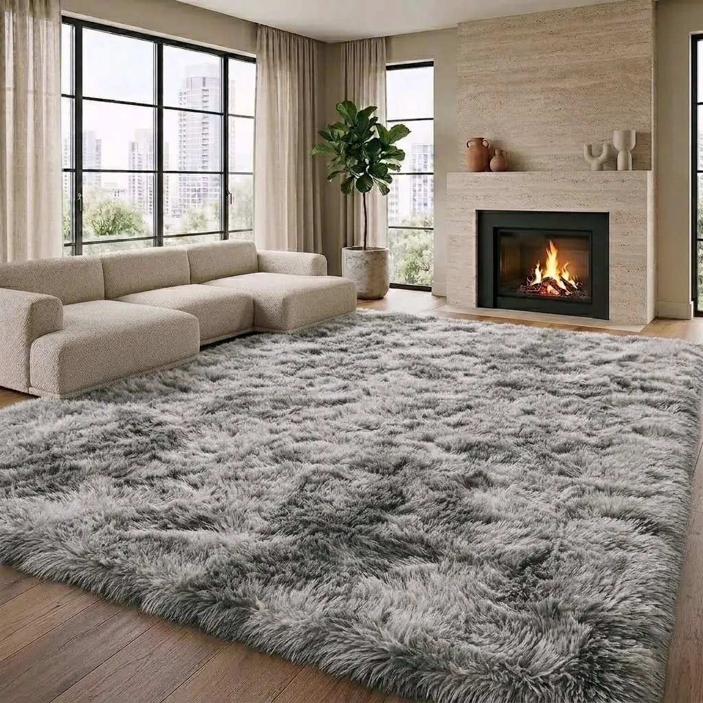 【Back to School】Tie Dye Gray Shaggy Area Rug, Ultra Soft Fluffy Plush Cloud Carpet for Living Room Bedroom, Non Slip Indoor Floor Rug for Modern Home Dorm Apartment, Cozy Aesthetic Decor Essentials