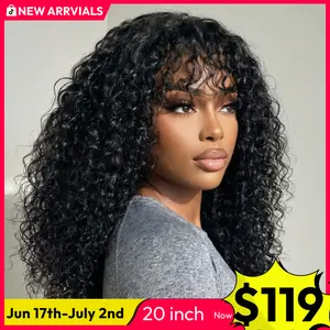 UNice 200% Shaggy Waves Big Hair Wigs with Bangs Glueless 4X0.75 Lace T Part Human Hair Wigs Pre-Styled Wig with invisi Drawstring summer wig