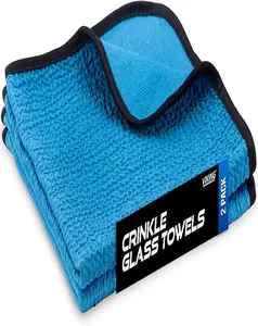 Glass Microfiber Cleaning Cloth for Car and Home 2 Pack, Glass Towels for Mirror, and Picture Frames, and Car Detailing Kit, 16 inch x 16 inch, Blue Thick Microfiber Car Wash Towel