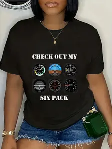100% Cotton Pilot Aviation Check Out My Six Pack Flying Airplane T-Shirt