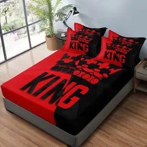3-Piece red and black king pattern mattress set - soft and comfortable bedroom, guest room and dormitory decorative bedding, bedspread set three-piece set (including 1 mattress + 2 pillowcases) Decorative Bedsheet Sets