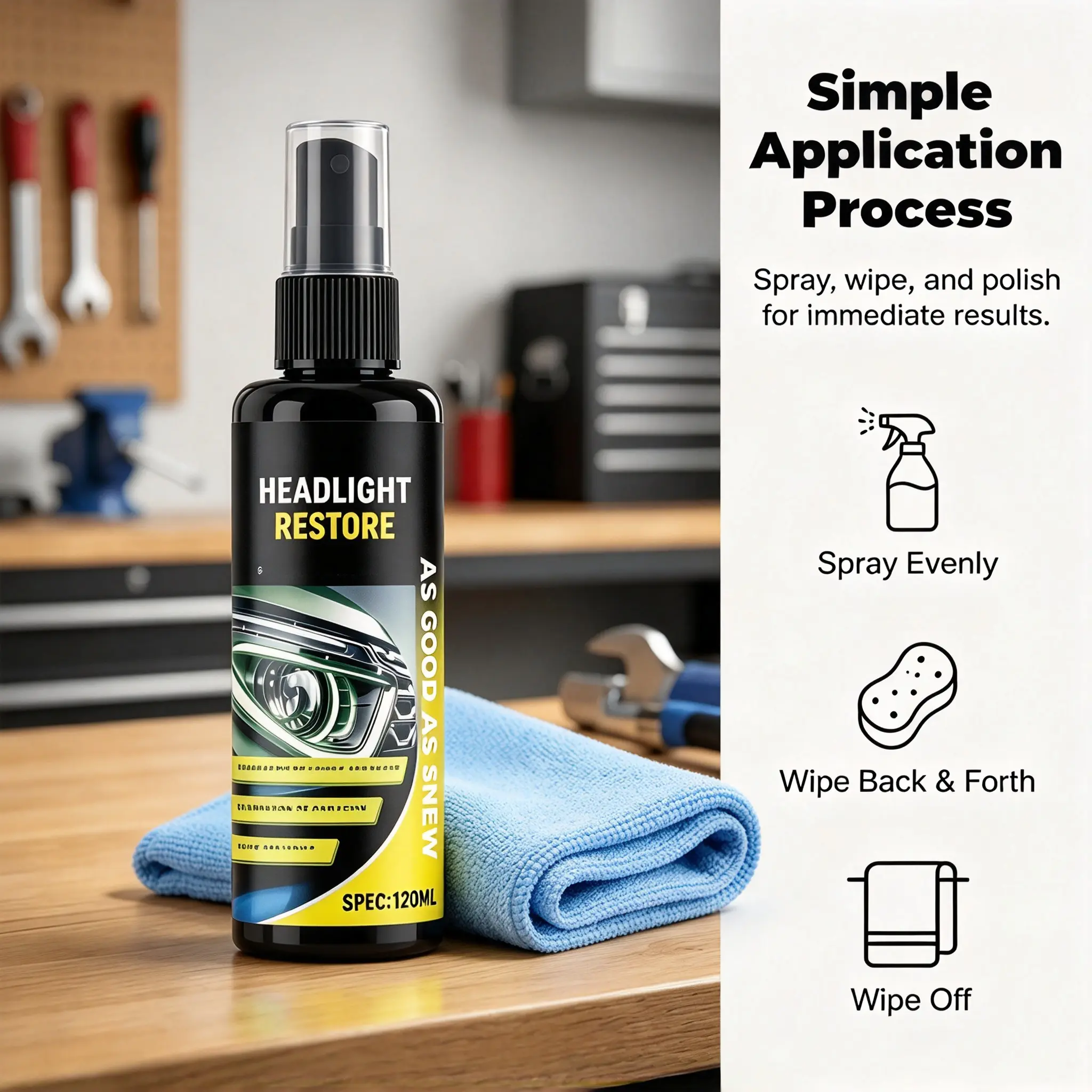 Car Headlight Restoration Polishing Kit - Headlight Cleaner with Brightener, Simple-Step Shine Restoration for Automotive Washing & Maintenance, Headlight Brightener