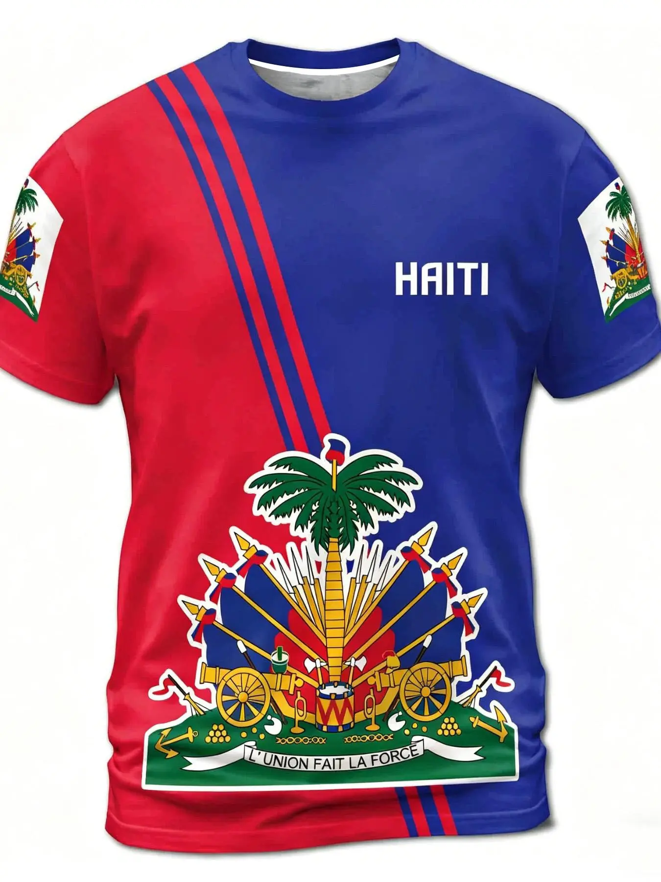 Men's Haiti Football Jersey, Comfortable Round Neck Sports Shirt with Ethnic Pattern, Slim Fit, All-Season Training Wear