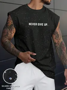 Men's Sleeveless Muscle Fitness Shirt, Reflective Starry Sky Design, Casual Letter Print Vest, Breathable Summer Top, Outdoor Sports Essential