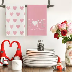 Valentine's Day Heart Design Kitchen & Dish Towel Set, 18x26 Inch Anniversary Wedding Decorations, Pack of 2