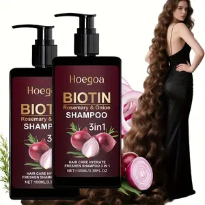 3.38 oz three in one onion rosemary shampoo, containing rosemary and onion ingredients, can strengthen hair, repair split ends, increase fluffy volume, gently clean and nourish hair, make scalp smooth and shiny, split end repair care, daily hair care, pla