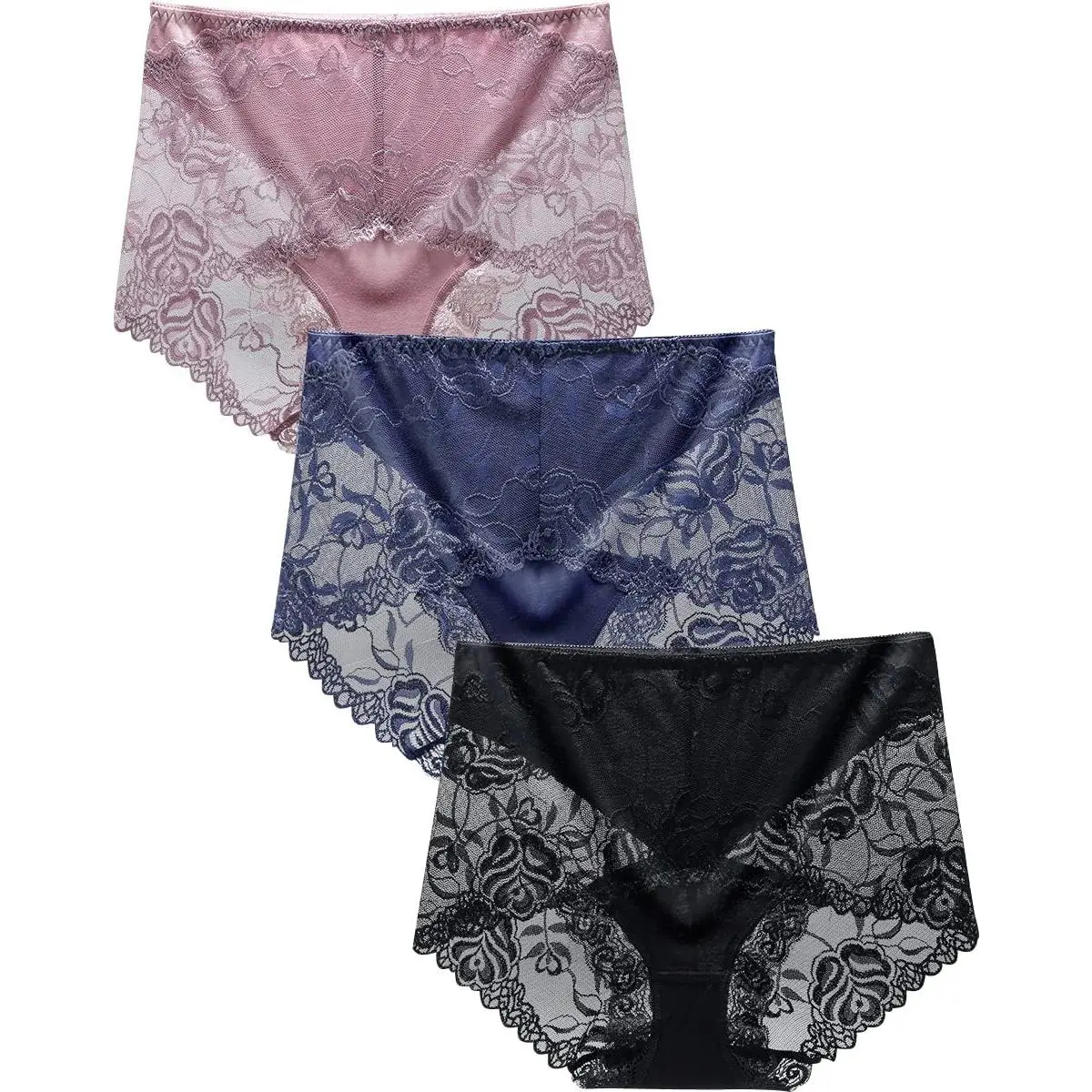 Women's High Waisted Brief Lace Panties, French Hipster underwear
