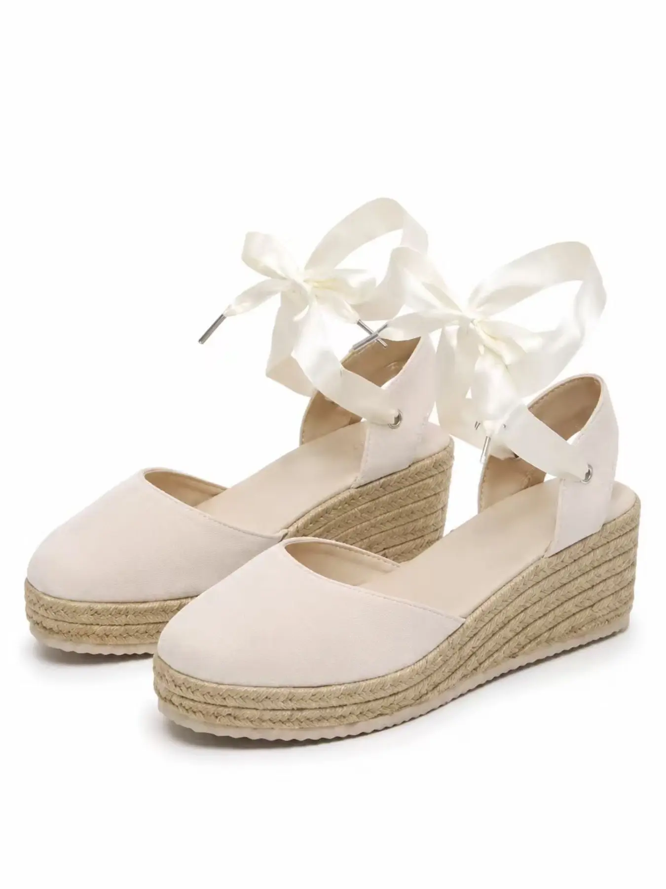 Women's Coquette Ribbon Tie Espadrille Wedges - Closed Toe Platform Casual Trendy Sandals Summer